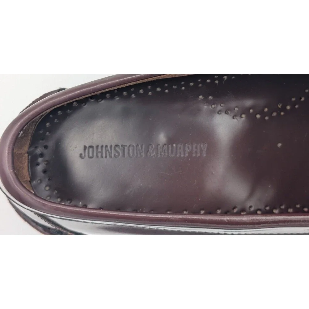 Johnston & Murphy Penny Loafers Mens 10 D Burgundy Leather Slip On Dress Shoes